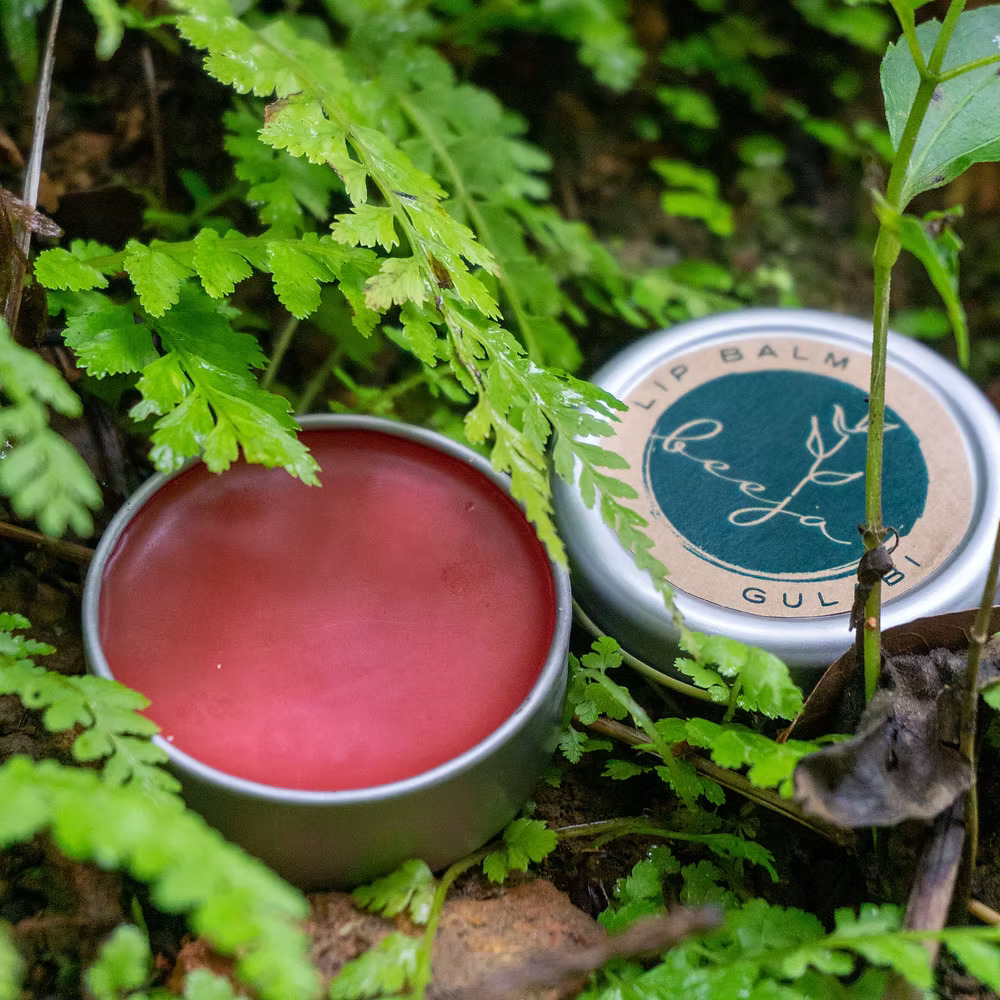 Gulabi lip balm in a round container